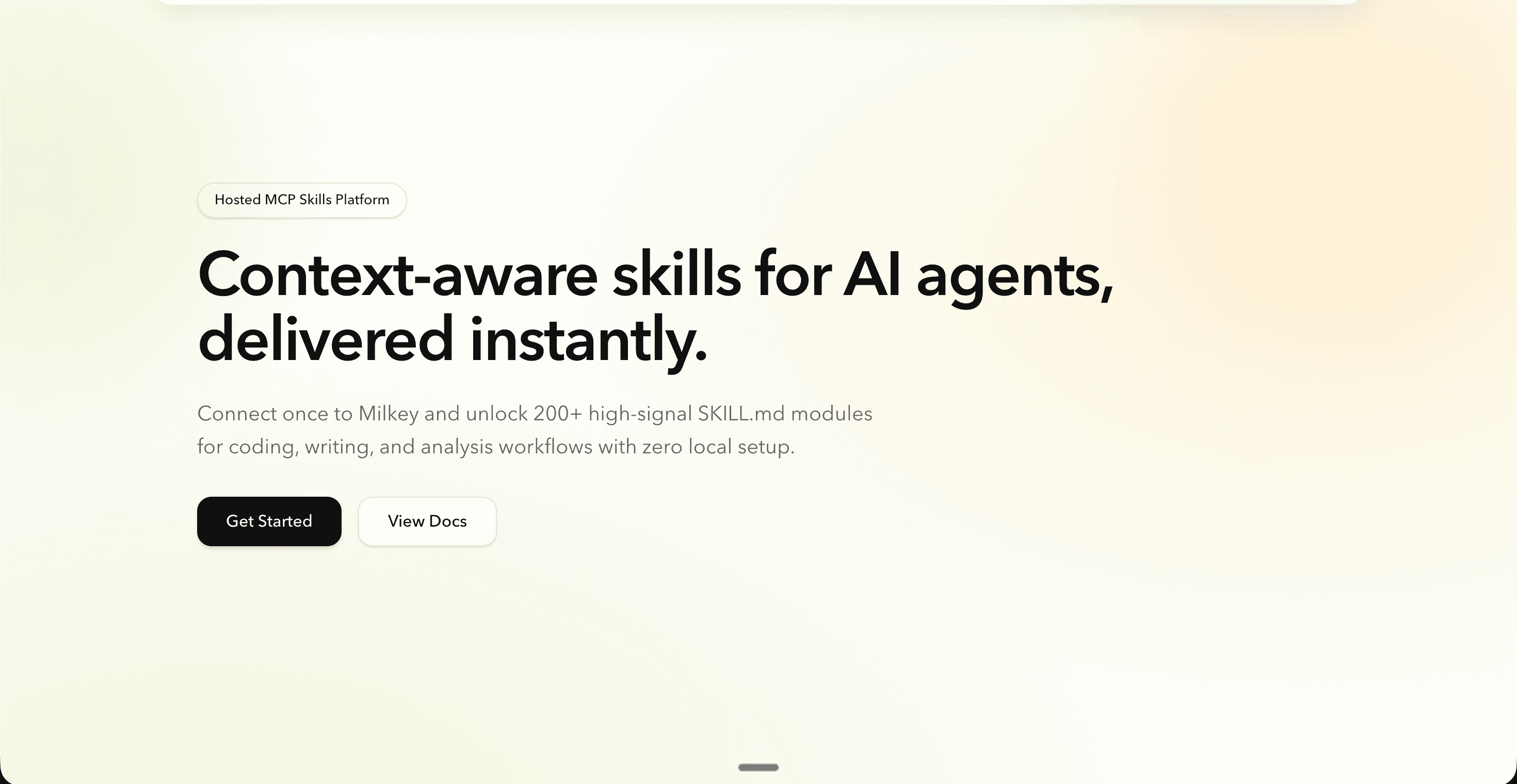 Milkey website preview showing the hosted skills platform